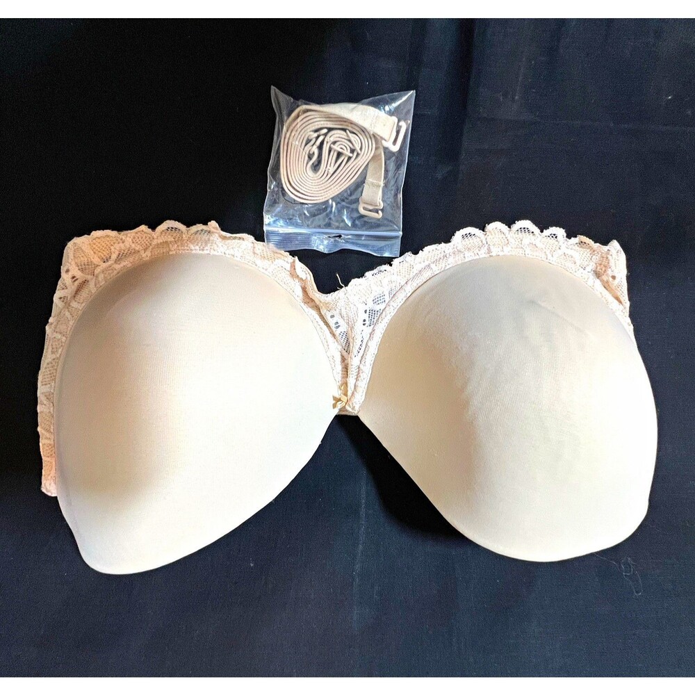 SO Underwire T-Shirt Bra 36DD Beige Lace Trim Adjustable Hook & Eye Back